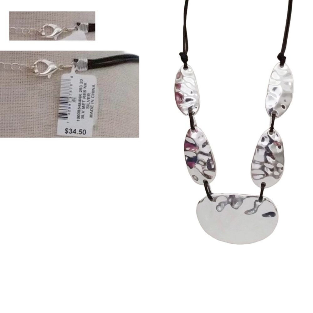 NWT Statement Necklace 21" +3" extender Set in Silver-tone Mixed Metals wax cord